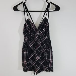 Hurley Baby Doll Ribbon Tie Plaid Tank Top